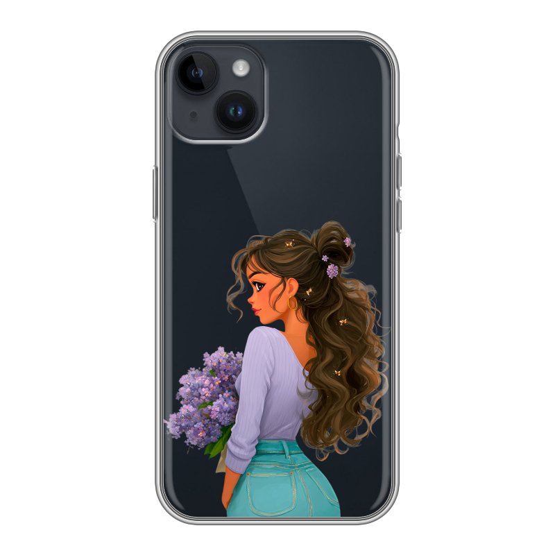 Силиконовый противоударный чехол на Iphone 14 Plus с принтом девушка цветы Силиконовый противоударный чехол на Iphone 14 Plus с принтом девушка цветы