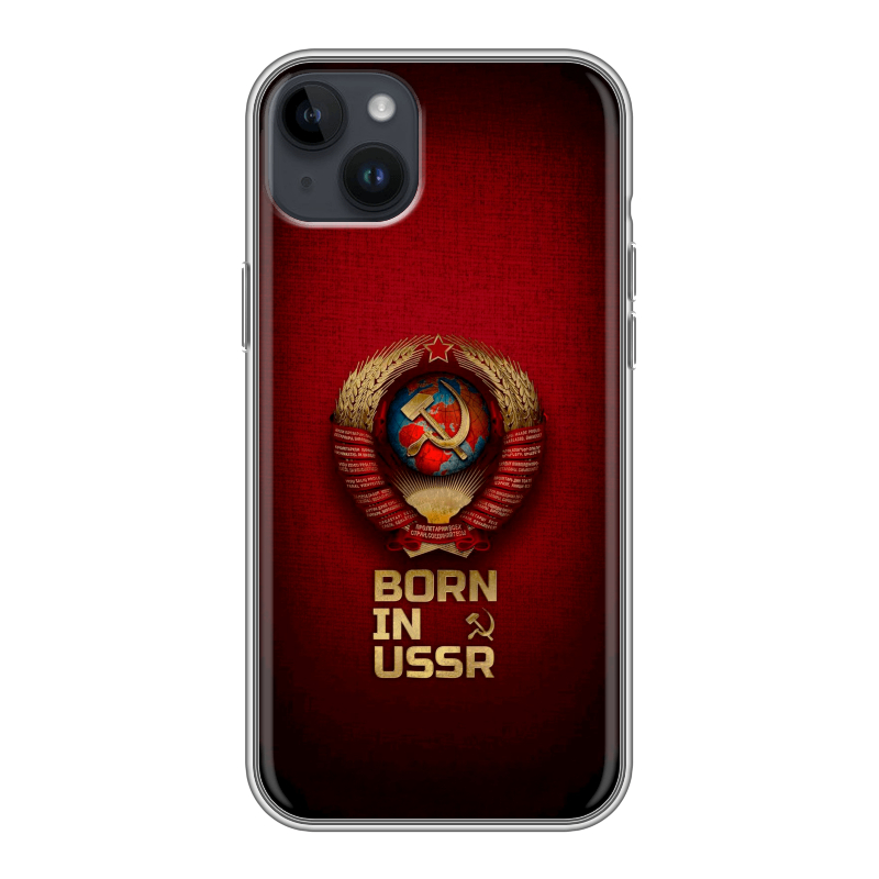 Силиконовый противоударный чехол на Iphone 14 Plus с принтом Флаг Герб СССР Силиконовый противоударный чехол на Iphone 14 Plus с принтом Флаг Герб СССР