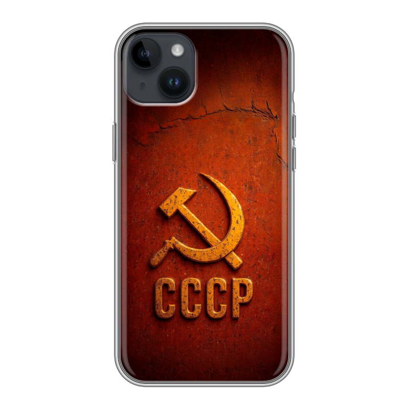 Силиконовый противоударный чехол на Iphone 14 Plus с принтом Флаг Герб СССР Силиконовый противоударный чехол на Iphone 14 Plus с принтом Флаг Герб СССР