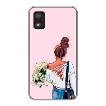Силиконовый чехол на Itel A17 с принтом Девушка и букет Силиконовый чехол на Itel A17 с принтом Девушка и букет