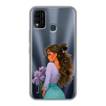 Силиконовый чехол на Itel A48 с принтом девушка цветы