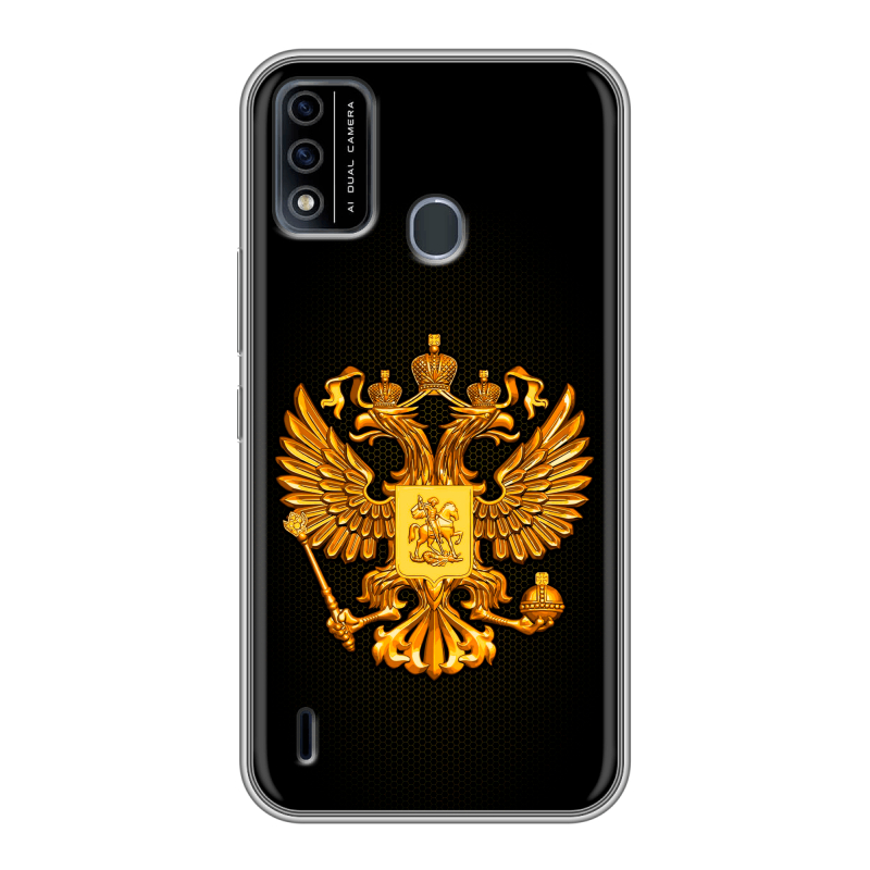 Силиконовый чехол на Itel A48 с принтом Герб России желтый Силиконовый чехол на Itel A48 с принтом Герб России желтый