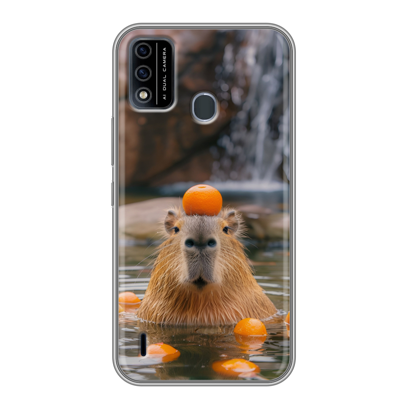 Силиконовый чехол на Itel A48 с принтом Капибара с апельсином Силиконовый чехол на Itel A48 с принтом Капибара с апельсином