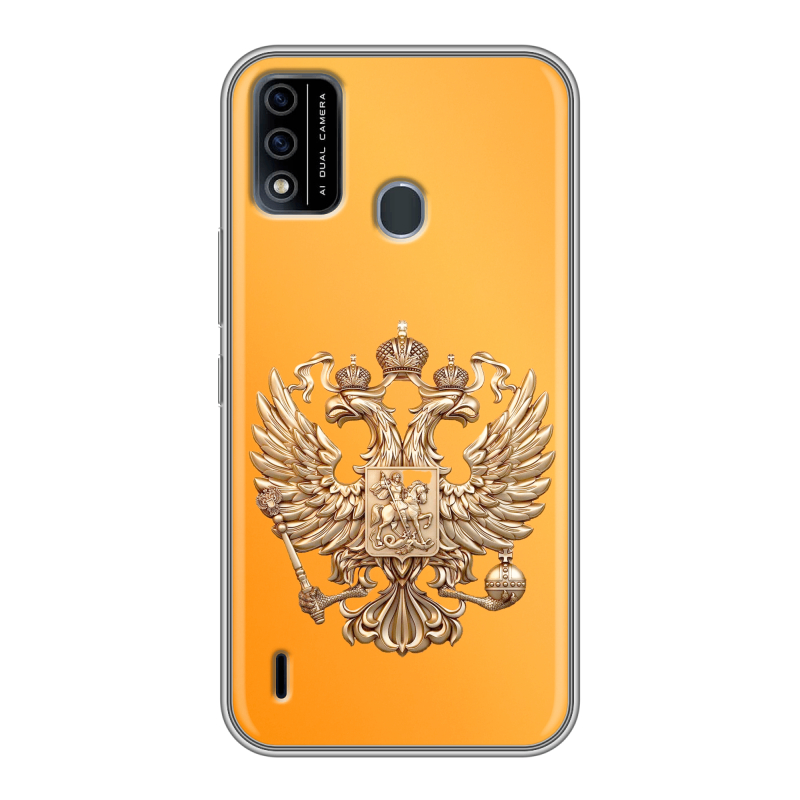 Силиконовый противоударный чехол на Itel A48 с принтом Герб Флаг России Силиконовый противоударный чехол на Itel A48 с принтом Герб Флаг России