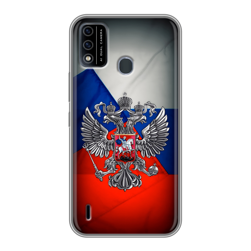 Силиконовый противоударный чехол на Itel A48 с принтом Флаг России Силиконовый противоударный чехол на Itel A48 с принтом Флаг России