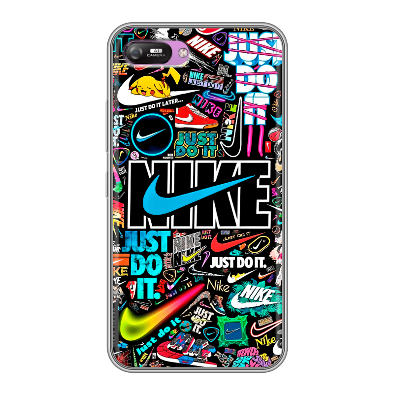 Силиконовый противоударный чехол на Itel A25 с принтом найк nike черный Силиконовый противоударный чехол на Itel A25 с принтом найк nike черный