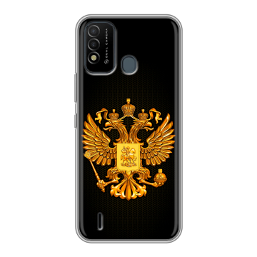 Силиконовый противоударный чехол на Itel Vision 2s с принтом Герб России желтый Силиконовый противоударный чехол на Itel Vision 2s с принтом Герб России желтый
