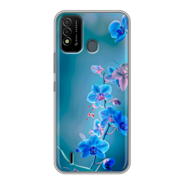 Силиконовый противоударный чехол на Itel Vision 2s с принтом Голубые цветы Силиконовый противоударный чехол на Itel Vision 2s с принтом Голубые цветы
