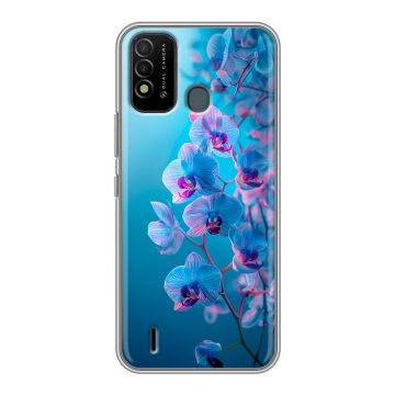 Силиконовый противоударный чехол на Itel Vision 2s с принтом голубые орхидеи Силиконовый противоударный чехол на Itel Vision 2s с принтом голубые орхидеи