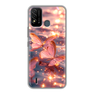 Силиконовый противоударный чехол на Itel Vision 2s с принтом бабочки розовые Силиконовый противоударный чехол на Itel Vision 2s с принтом бабочки розовые