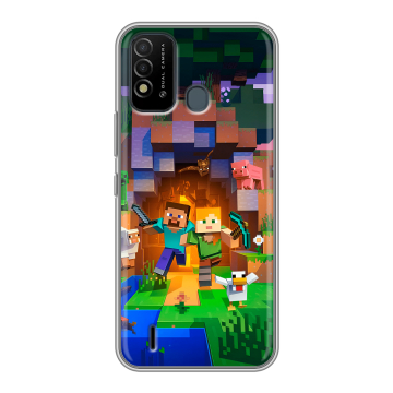 Силиконовый противоударный чехол на Itel Vision 2s с принтом Майнкрафт Minecraft Силиконовый противоударный чехол на Itel Vision 2s с принтом Майнкрафт Minecraft