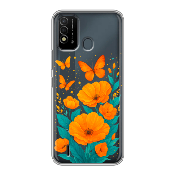 Силиконовый противоударный чехол на Itel Vision 2s с принтом цветы бабочки Силиконовый противоударный чехол на Itel Vision 2s с принтом цветы бабочки