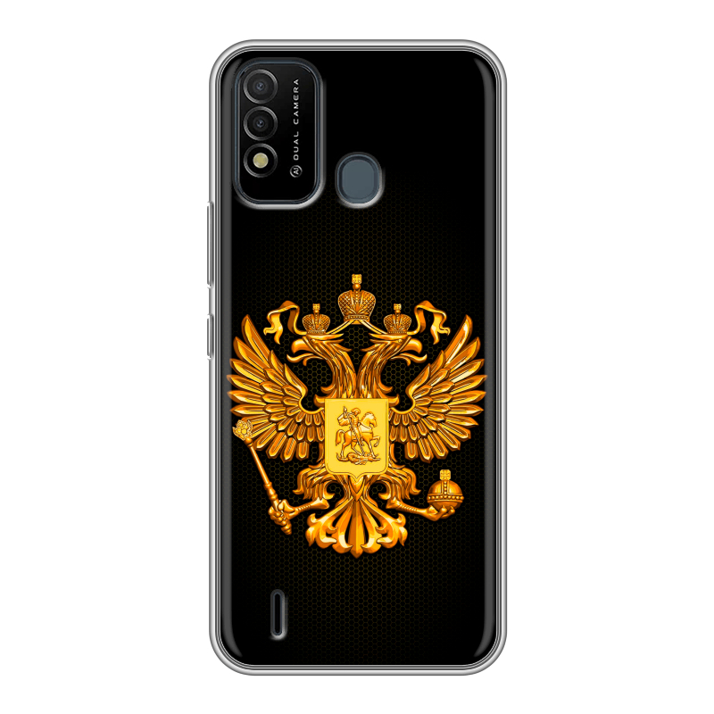 Силиконовый противоударный чехол на Itel Vision 2s с принтом Герб России желтый Силиконовый противоударный чехол на Itel Vision 2s с принтом Герб России желтый