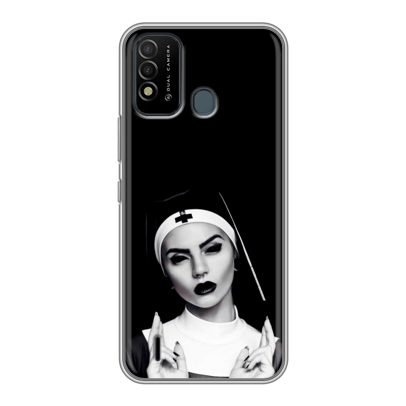 Силиконовый противоударный чехол на Itel Vision 2s с принтом монашка Силиконовый противоударный чехол на Itel Vision 2s с принтом монашка