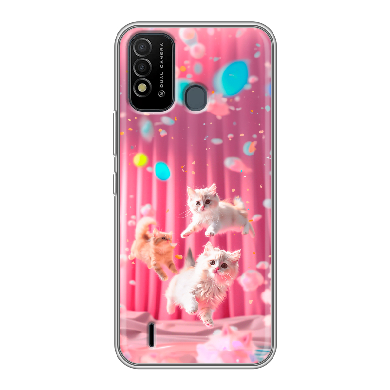 Силиконовый противоударный чехол на Itel Vision 2s с принтом милые котики Силиконовый противоударный чехол на Itel Vision 2s с принтом милые котики