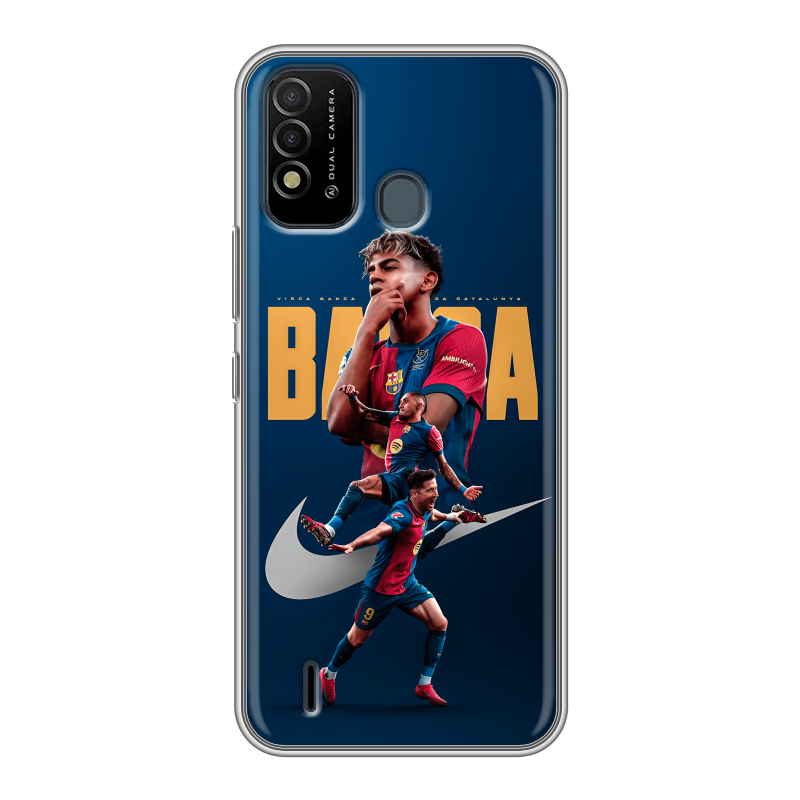 Силиконовый противоударный чехол на Itel Vision 2s с принтом Барселона Barca Yamal Силиконовый противоударный чехол на Itel Vision 2s с принтом Барселона Barca Yamal