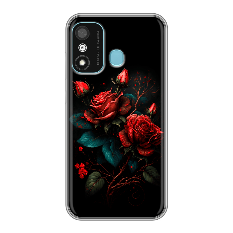 Силиконовый противоударный чехол на Itel A27 с принтом Розы красные Силиконовый противоударный чехол на Itel A27 с принтом Розы красные
