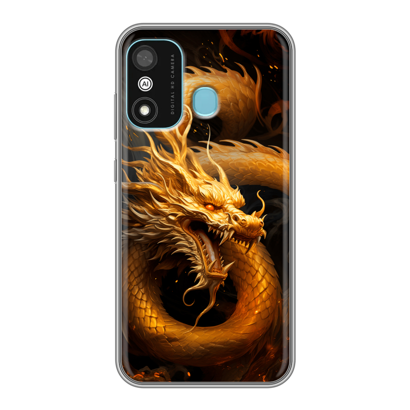 Силиконовый противоударный чехол на Itel A27 с принтом Золотой дракон Силиконовый противоударный чехол на Itel A27 с принтом Золотой дракон