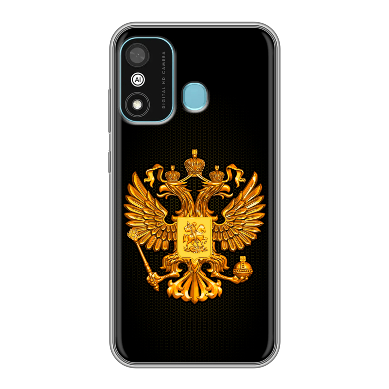 Силиконовый чехол на Itel A27 с принтом Герб России желтый Силиконовый чехол на Itel A27 с принтом Герб России желтый