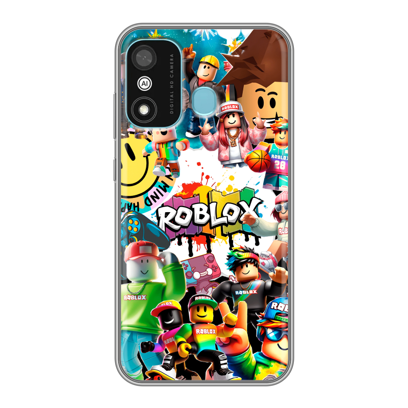 Силиконовый противоударный чехол на Itel A27 с принтом Roblox Роблокс Силиконовый противоударный чехол на Itel A27 с принтом Roblox Роблокс