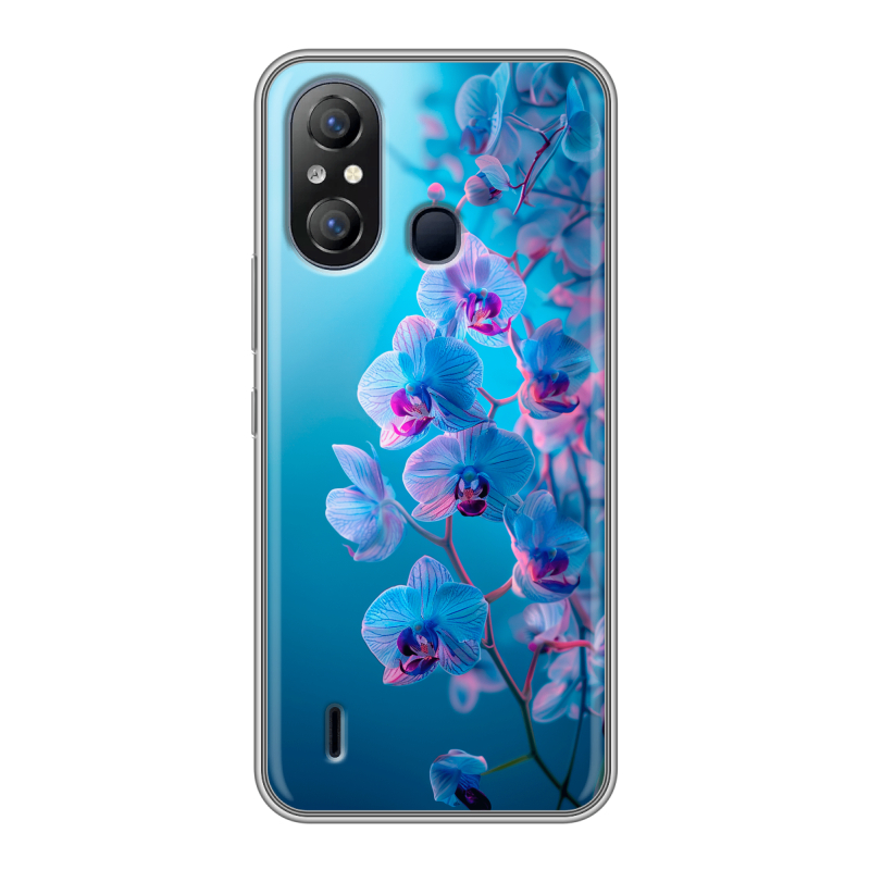 Силиконовый чехол на Itel A49 с принтом голубые орхидеи Силиконовый чехол на Itel A49 с принтом голубые орхидеи