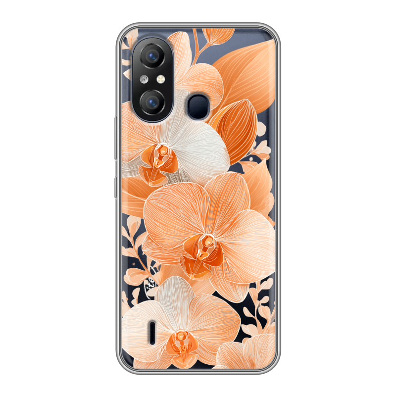 Силиконовый чехол на Itel A49 с принтом Бежевые цветы Силиконовый чехол на Itel A49 с принтом Бежевые цветы