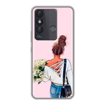 Силиконовый чехол на Itel Vision 3 Plus с принтом Девушка и букет Силиконовый чехол на Itel Vision 3 Plus с принтом Девушка и букет