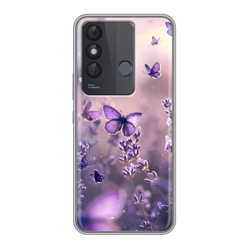Силиконовый чехол на Itel Vision 3 Plus с принтом бабочки и лаванда Силиконовый чехол на Itel Vision 3 Plus с принтом бабочки и лаванда