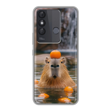 Силиконовый чехол на Itel Vision 3 Plus с принтом Капибара с апельсином Силиконовый чехол на Itel Vision 3 Plus с принтом Капибара с апельсином