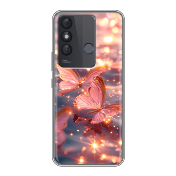 Силиконовый чехол на Itel Vision 3 Plus с принтом бабочки розовые Силиконовый чехол на Itel Vision 3 Plus с принтом бабочки розовые