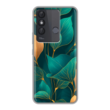 Силиконовый чехол на Itel Vision 3 Plus с принтом Листья и золото