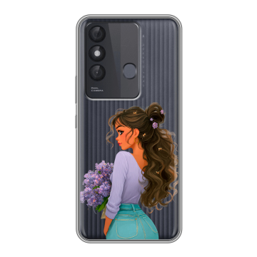 Силиконовый чехол на Itel Vision 3 Plus с принтом девушка цветы