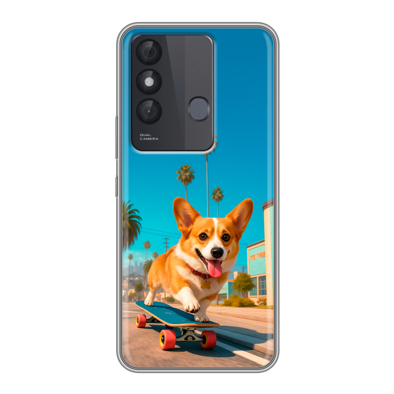 Силиконовый чехол на Itel Vision 3 Plus с принтом Корги на скейте Силиконовый чехол на Itel Vision 3 Plus с принтом Корги на скейте