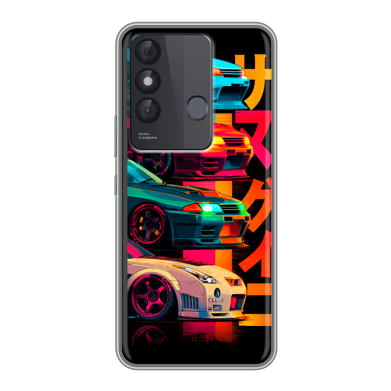Силиконовый чехол на Itel Vision 3 Plus с принтом Гоночные машины Силиконовый чехол на Itel Vision 3 Plus с принтом Гоночные машины