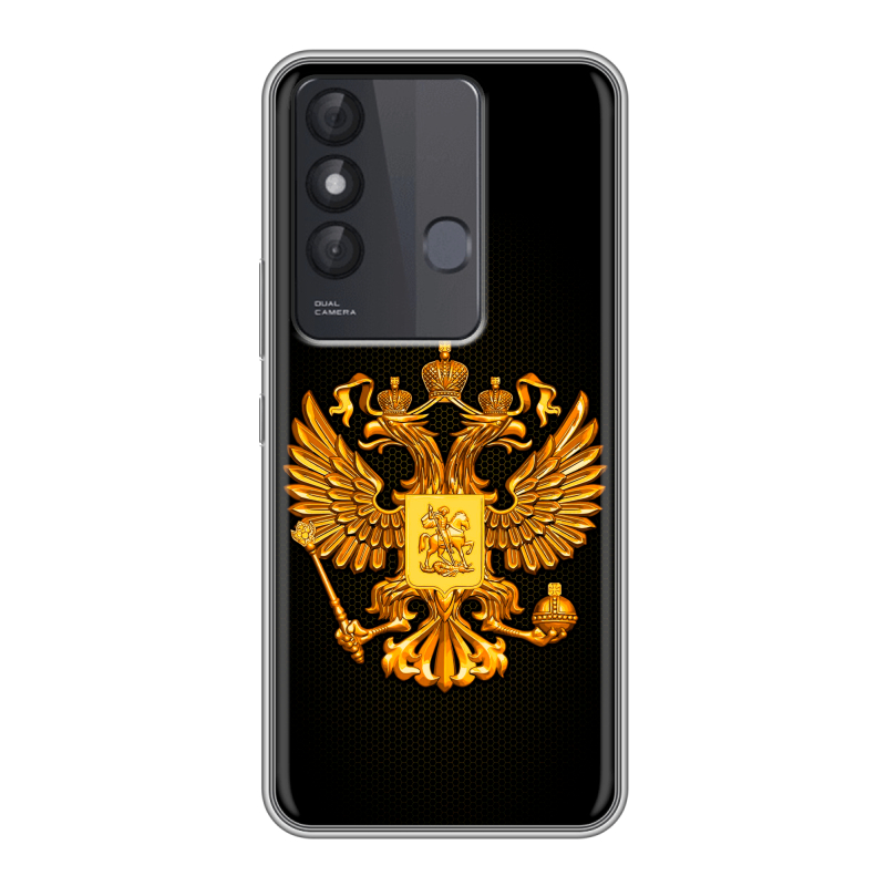 Силиконовый чехол на Itel Vision 3 Plus с принтом Герб России желтый Силиконовый чехол на Itel Vision 3 Plus с принтом Герб России желтый