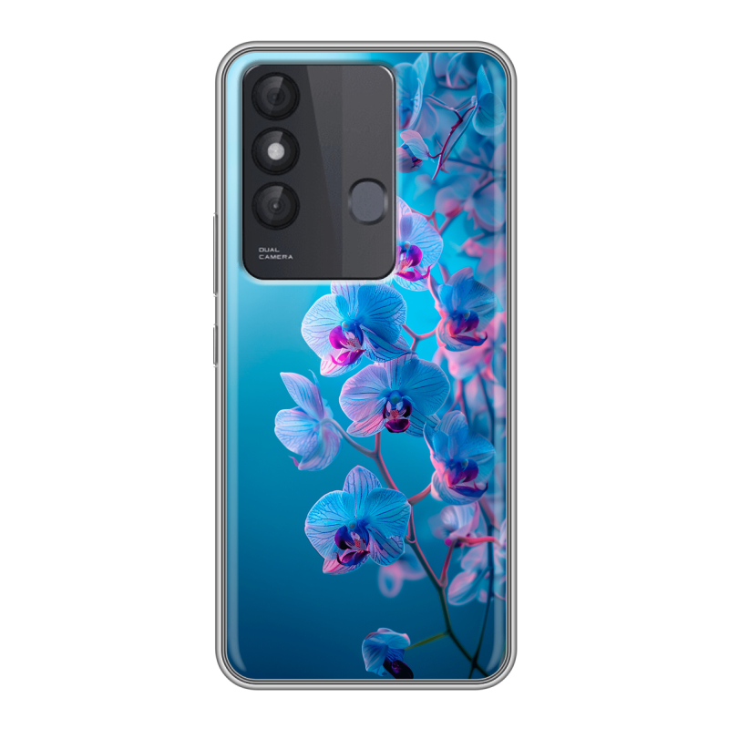 Силиконовый противоударный чехол на Itel Vision 3 Plus с принтом голубые орхидеи Силиконовый противоударный чехол на Itel Vision 3 Plus с принтом голубые орхидеи