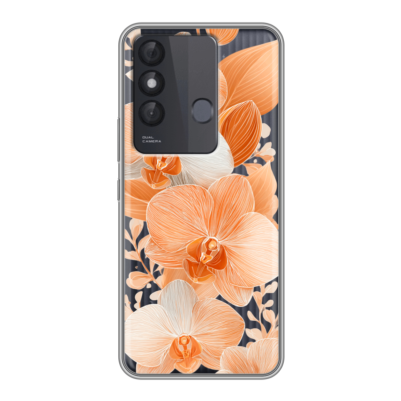 Силиконовый противоударный чехол на Itel Vision 3 Plus с принтом Бежевые цветы Силиконовый противоударный чехол на Itel Vision 3 Plus с принтом Бежевые цветы