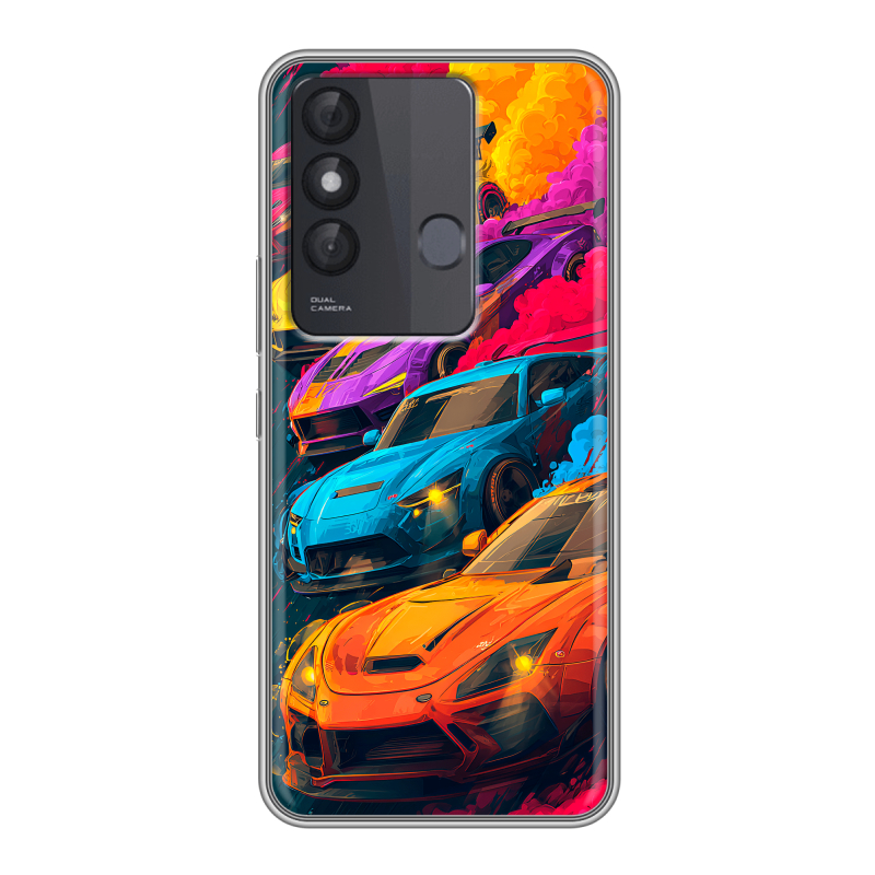 Силиконовый противоударный чехол на Itel Vision 3 Plus с принтом Тачки Силиконовый противоударный чехол на Itel Vision 3 Plus с принтом Тачки