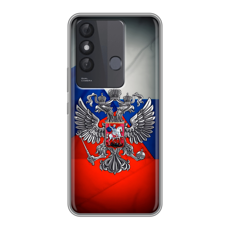 Силиконовый противоударный чехол на Itel Vision 3 Plus с принтом Флаг России Силиконовый противоударный чехол на Itel Vision 3 Plus с принтом Флаг России