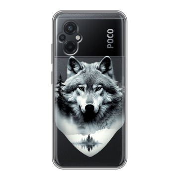 Силиконовый чехол на Xiaomi Poco M5 с принтом Волк в лесу Силиконовый чехол на Xiaomi Poco M5 с принтом Волк в лесу