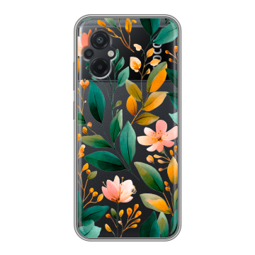 Силиконовый чехол на Xiaomi Poco M5 с принтом Цветы паттерн Силиконовый чехол на Xiaomi Poco M5 с принтом Цветы паттерн