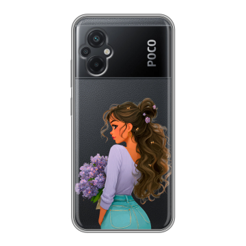Силиконовый чехол на Xiaomi Poco M5 с принтом девушка цветы