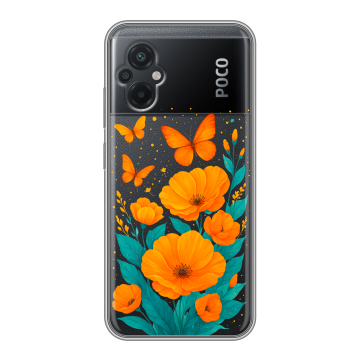 Силиконовый чехол на Xiaomi Poco M5 с принтом цветы бабочки