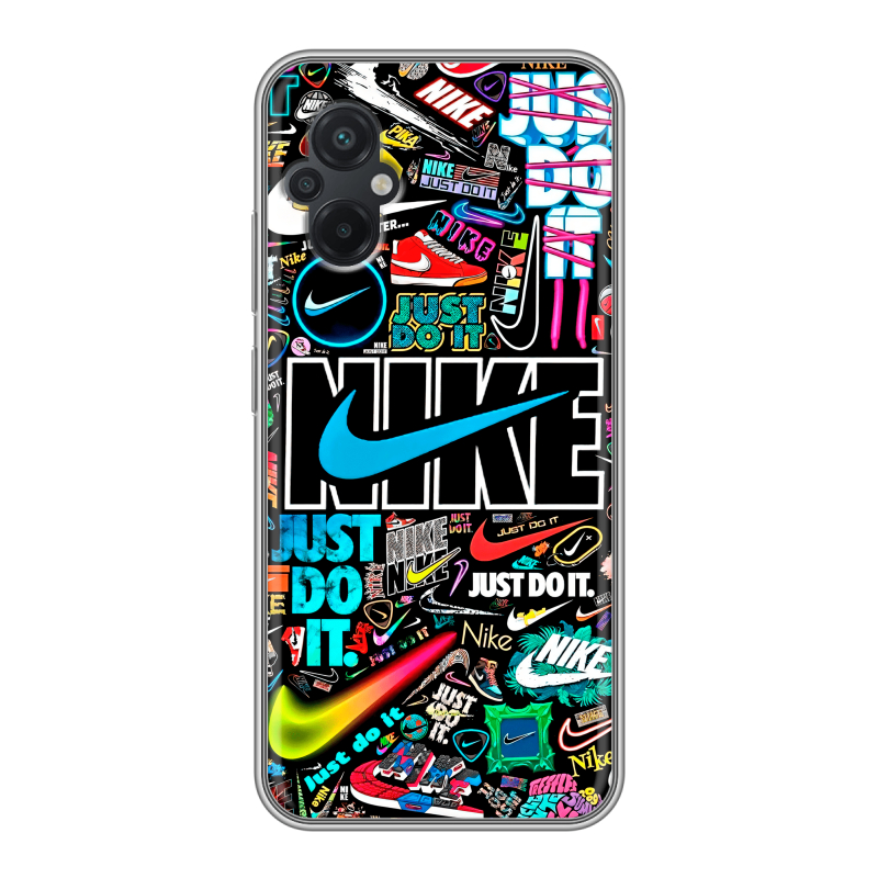 Силиконовый противоударный чехол на Xiaomi Poco M5 с принтом найк nike черный Силиконовый противоударный чехол на Xiaomi Poco M5 с принтом найк nike черный