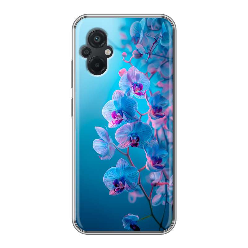 Силиконовый противоударный чехол на Xiaomi Poco M5 с принтом голубые орхидеи Силиконовый противоударный чехол на Xiaomi Poco M5 с принтом голубые орхидеи