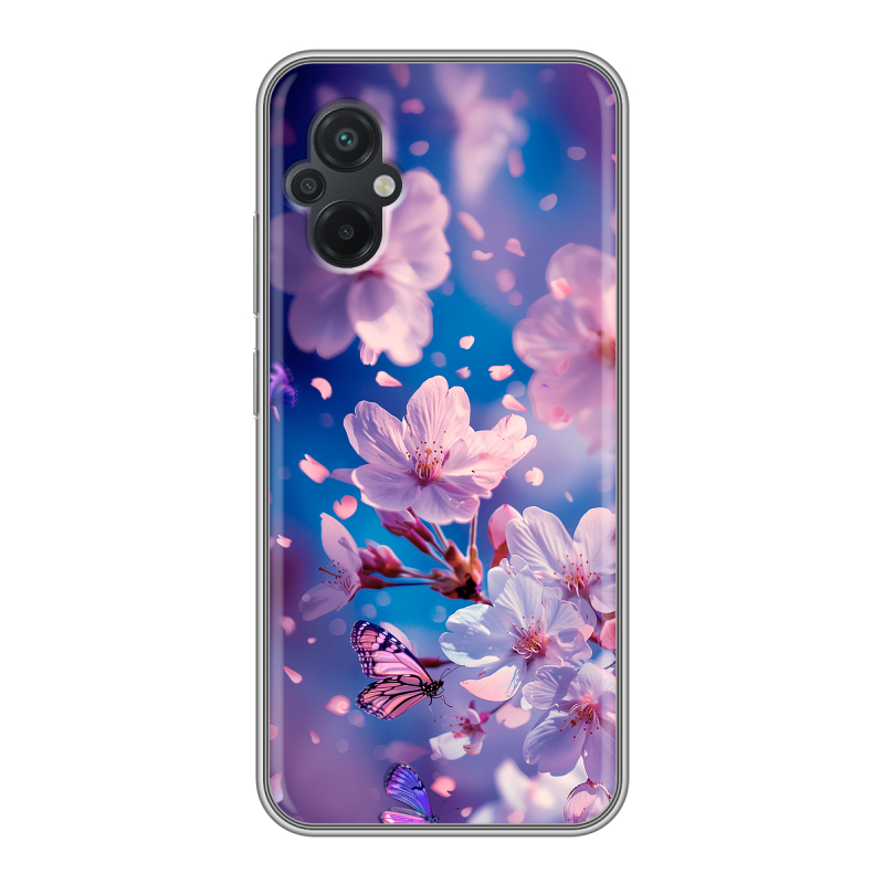 Силиконовый чехол на Xiaomi Poco M5 с принтом цветы бабочки Силиконовый чехол на Xiaomi Poco M5 с принтом цветы бабочки