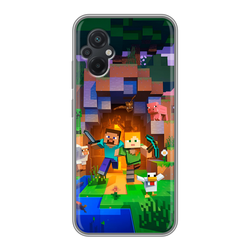 Силиконовый чехол на Xiaomi Poco M5 с принтом Майнкрафт Minecraft Силиконовый чехол на Xiaomi Poco M5 с принтом Майнкрафт Minecraft