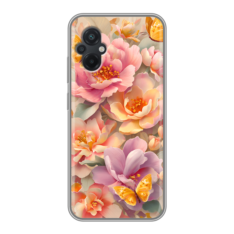 Силиконовый чехол на Xiaomi Poco M5 с принтом Цветы и бабочки Силиконовый чехол на Xiaomi Poco M5 с принтом Цветы и бабочки
