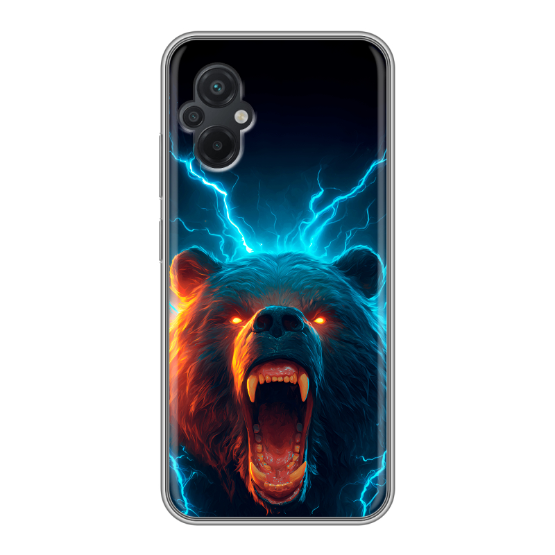Силиконовый противоударный чехол на Xiaomi Poco M5 с принтом Медведь Силиконовый противоударный чехол на Xiaomi Poco M5 с принтом Медведь