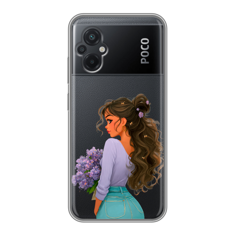 Силиконовый противоударный чехол на Xiaomi Poco M5 с принтом девушка цветы Силиконовый противоударный чехол на Xiaomi Poco M5 с принтом девушка цветы